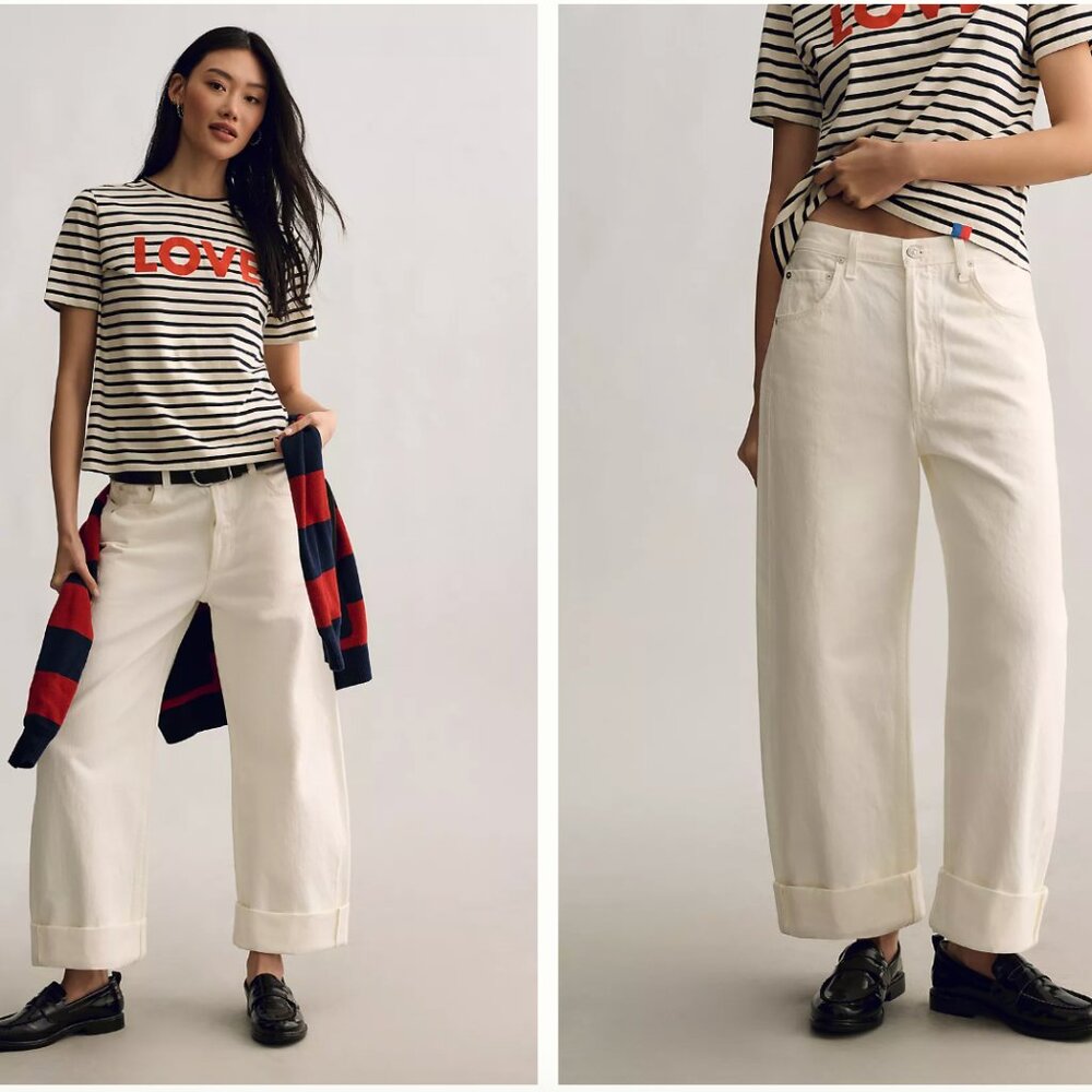 Citizens Of Humanity Cream Wide-Leg Cropped Jeans